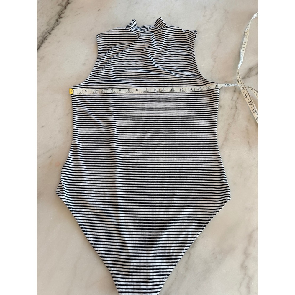 HM Striped Ribbed Mock Neck Bodysuit Black White Sleeveless Large
